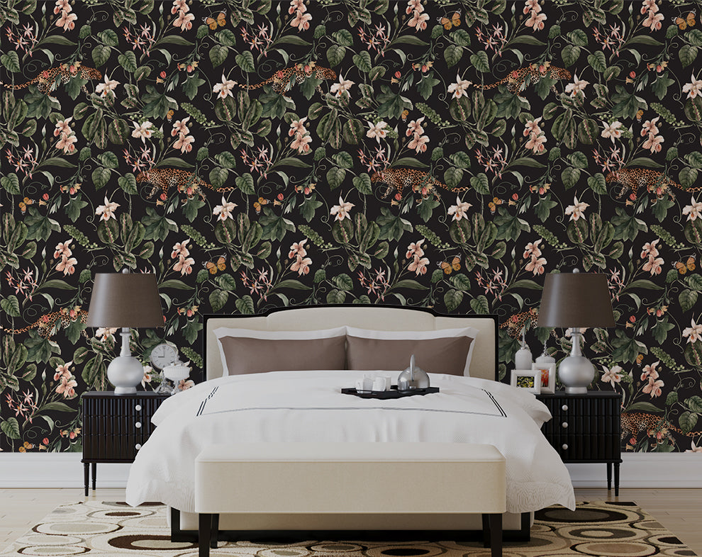 Dark Tropical Leaves And Tiger Wallpaper Rolls