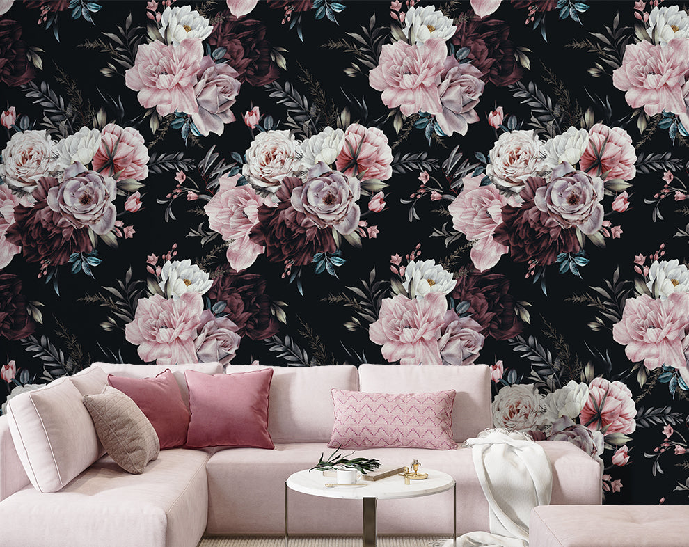 Vintage Dark Flowers Rose Wallpaper Roll