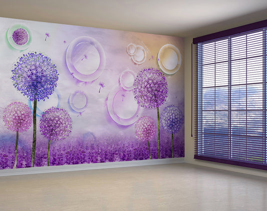 Hallway - Pink Purple Dandelions Flowers Wallpaper