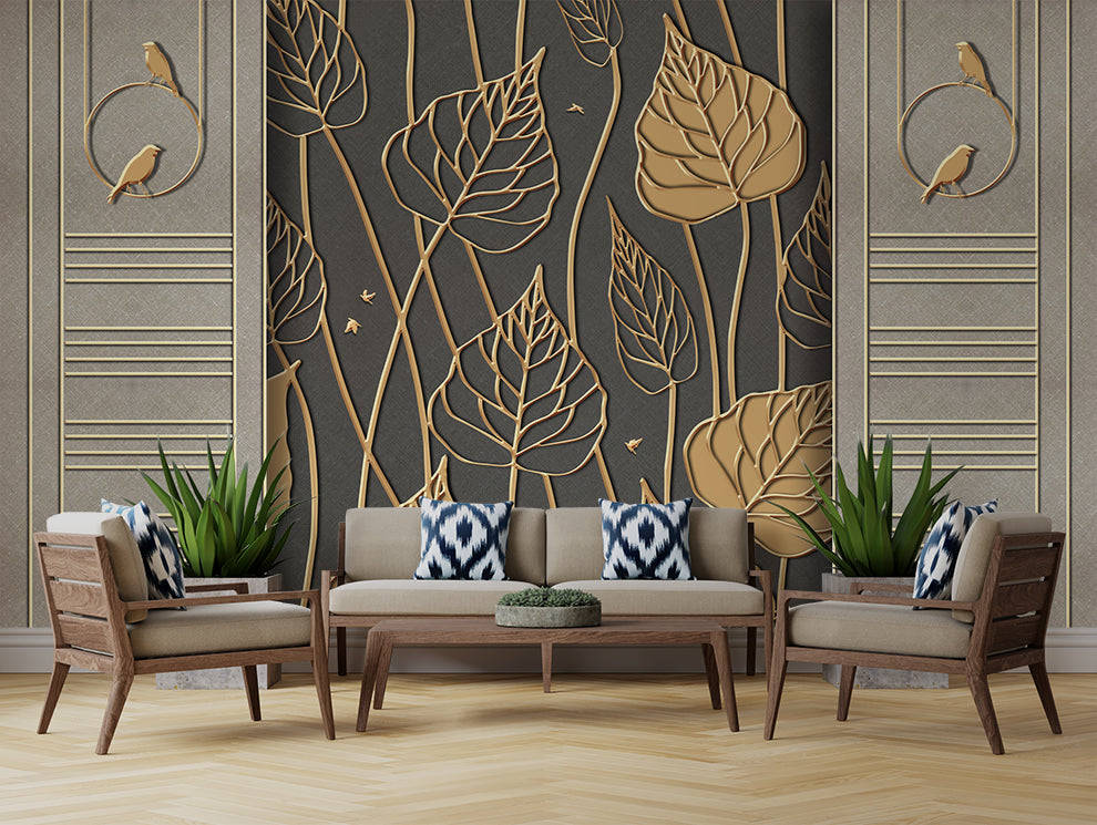 Modern Simple Golden Leaf Wallpaper