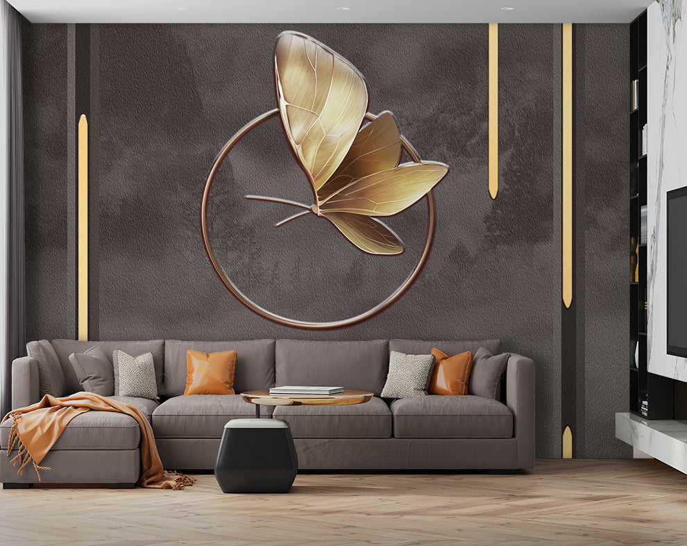 3D Golden Metallic Butterfly Wallpaper