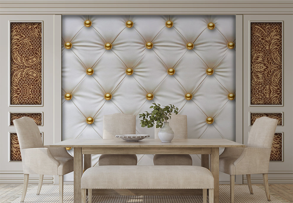 3D White Elegant Chesterfield Pattern Wallpaper