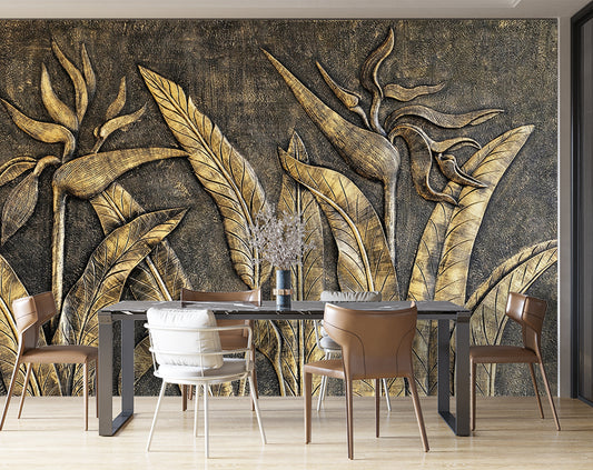 Dining Room - 3D Gold Leaf Wall Mural Wallpaper for Living and Dining Room