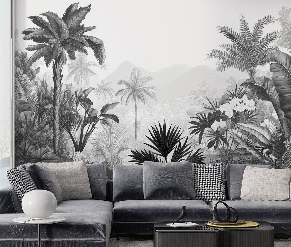 Tropical Palm Trees Black And White Wallpaper