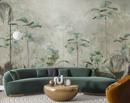 Living Room - Tropical Green Forest – Botanical Wall Mural Wallpaper, Custom Size