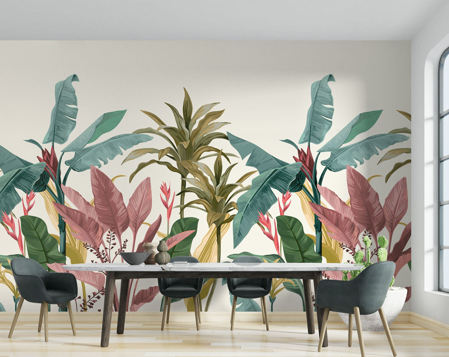 Colorful Watercolor Banana Leaves Tropical Wallpaper