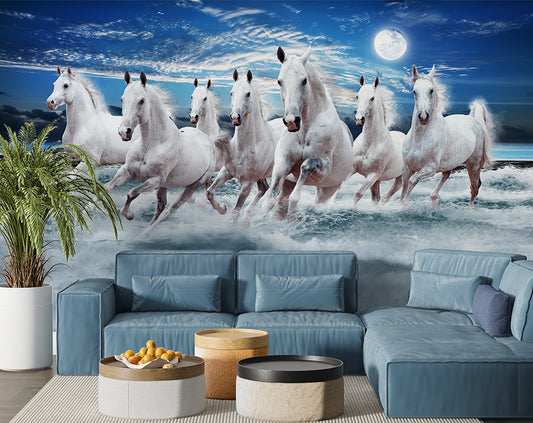 White Horses Running Mural Wallpaper
