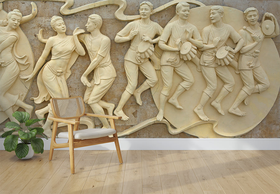 Dancing Stone Carving Art Mural Wallpaper
