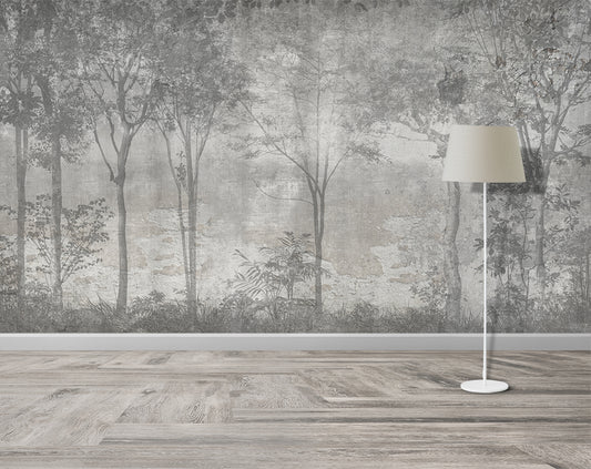 Hallway - Grey Forest Trees – Nature Wall Mural Wallpaper, Custom Size