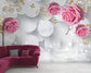 Pink rose floral wallpaper - view 4