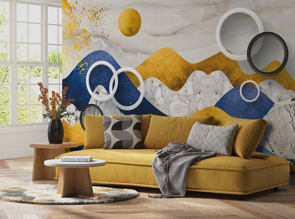 Modern Fashion 3D Beautiful Circular Rings Mountains Wallpaper