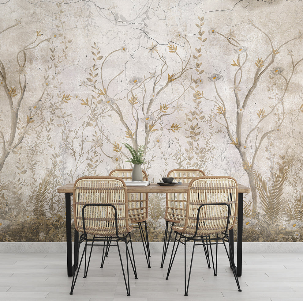 Vintage Chinoiserie Trees Wallpaper