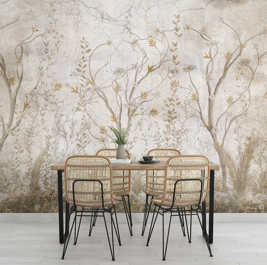 Dining Room - Vintage Chinoiserie Trees – Botanical Wall Mural Wallpaper, Custom Size