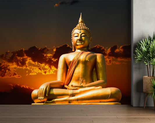 Pooja Room - 3d Golden Buddha Wallpaper Art Wallpaper