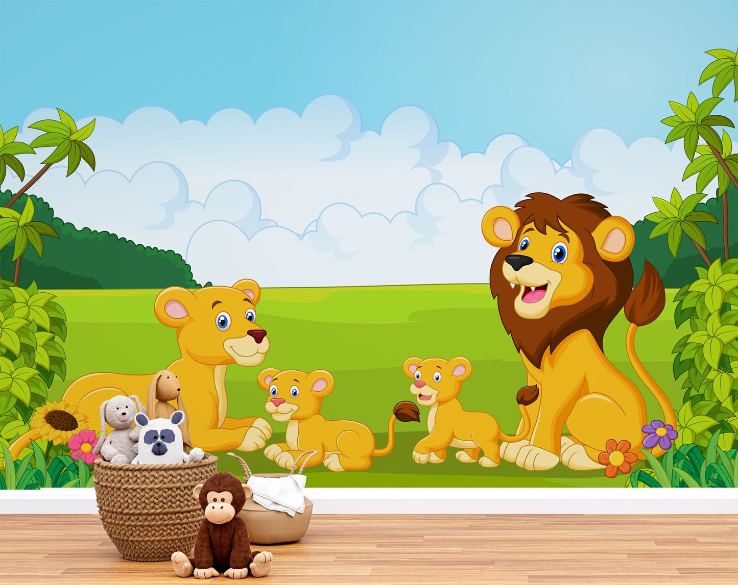 Watercolor Lion Family In The Jungle Wallpaper