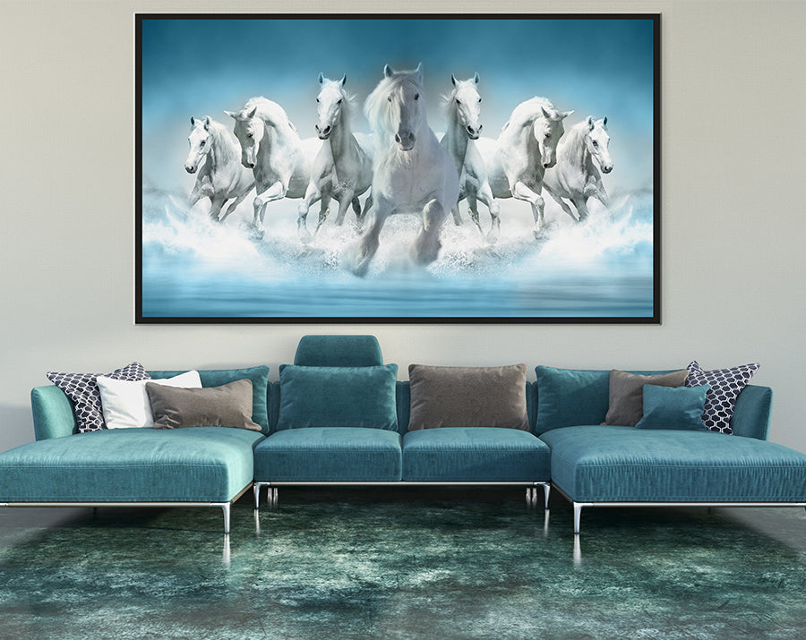 Seven White Horses Vastu Art Wallpaper
