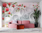 Rose flowers on 3D white circle wallpaper - view 4