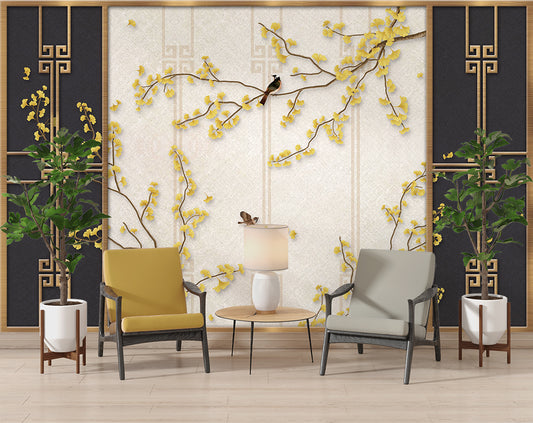 Living Room - 3d chinese floral and bird wallpaper
