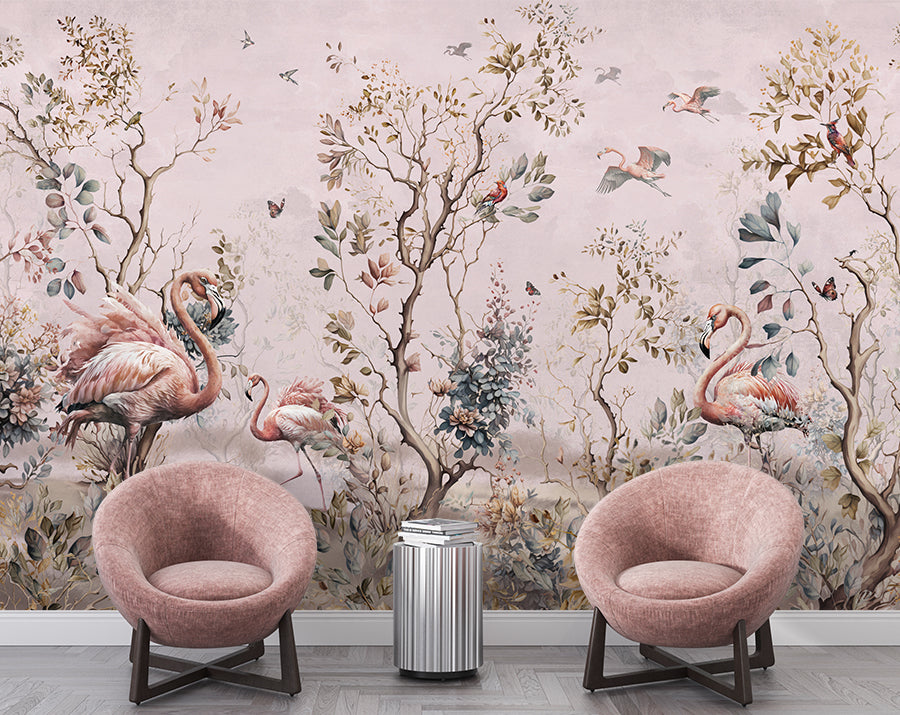 Flamingo Chinoiserie Tropical Wallpaper