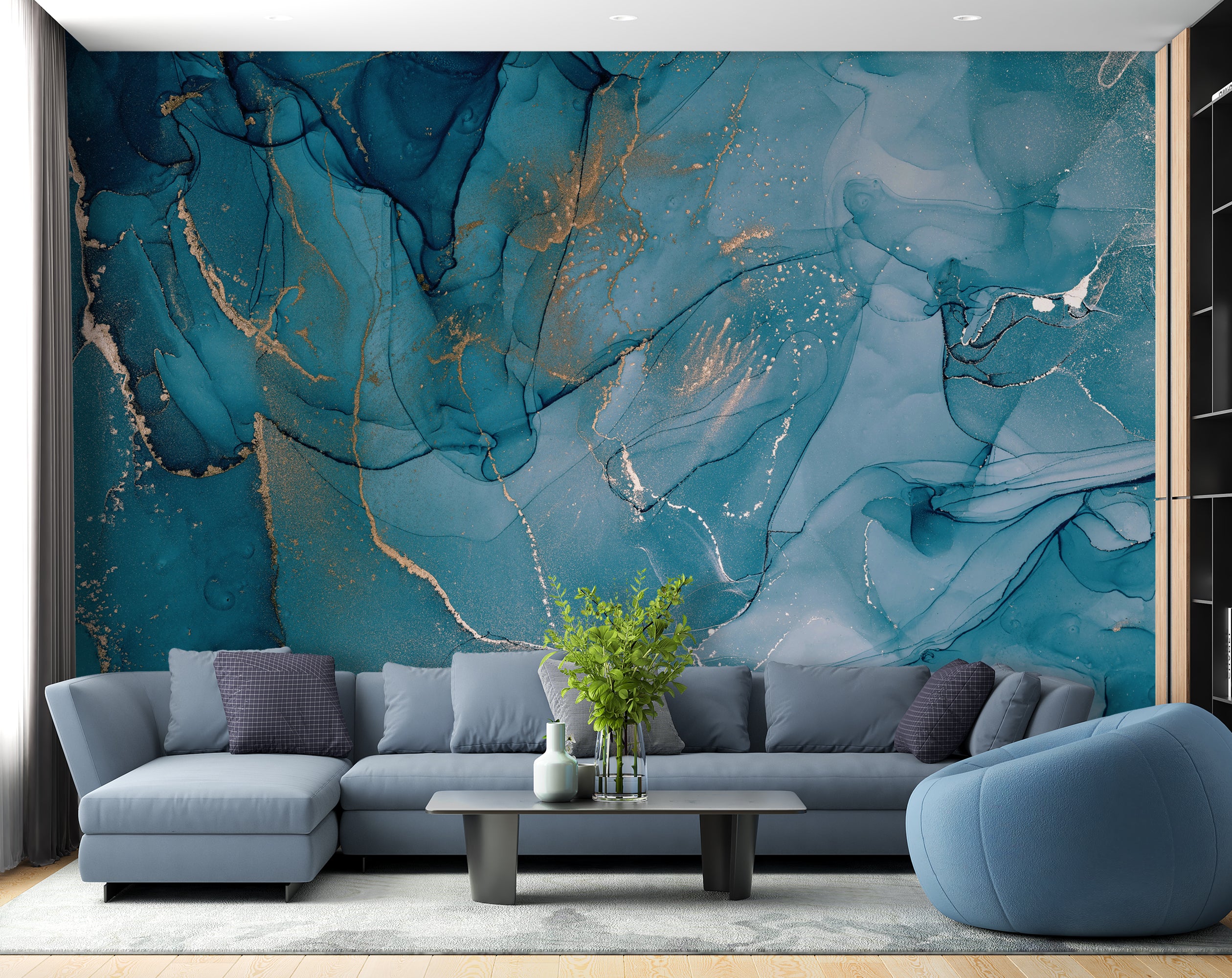 Blue Marble Abstract Wallpaper | Marble Wall Mural – Home Decoram