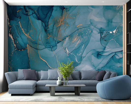 Blue Marble Abstract Wallpaper | Marble Wall Mural
