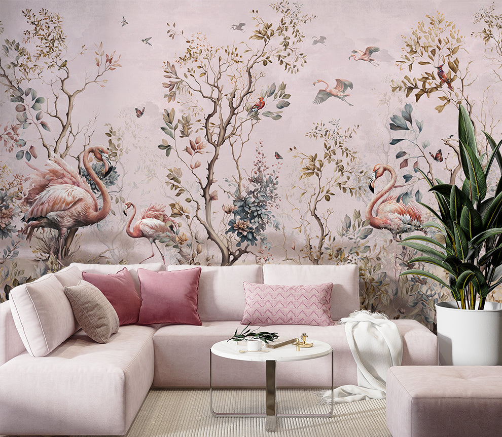 Flamingo Chinoiserie Tropical Wallpaper