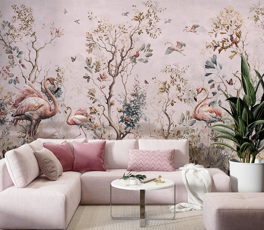 Flamingo Chinoiserie Tropical Wallpaper