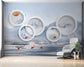 Living Room - 3D Circle Art and Fish Wallpaper