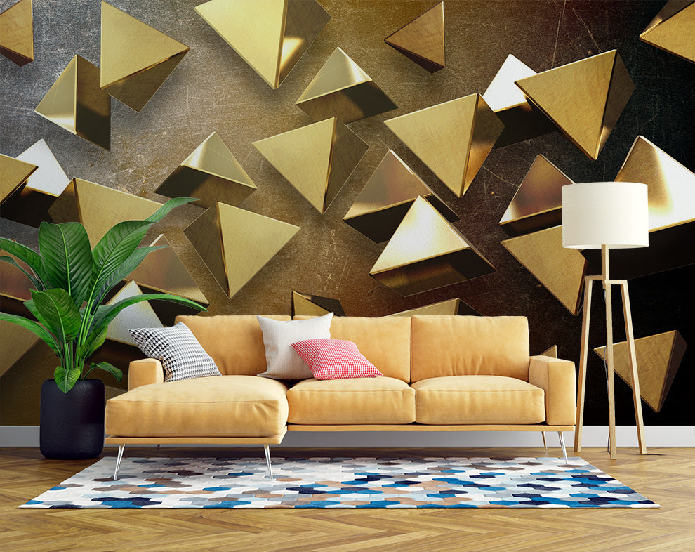 3D Gold Geometric Art Wallpaper