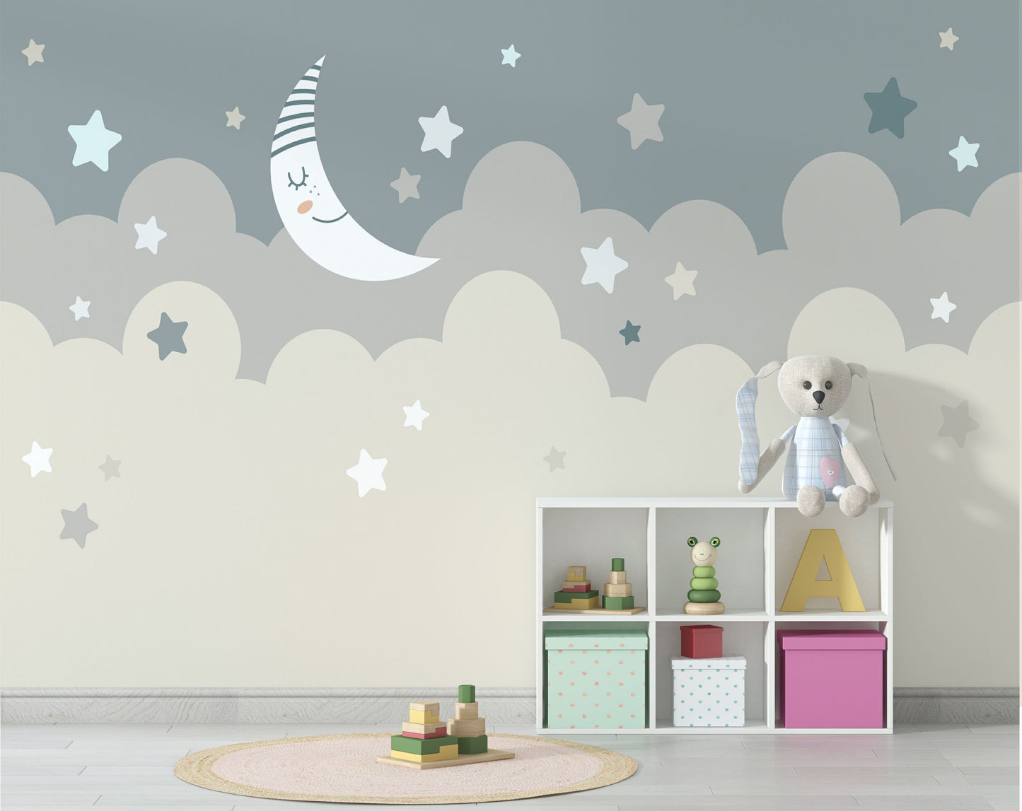 Sleepy Moon and Stars Theme Kids Wallpaper