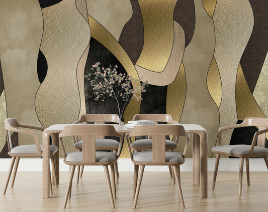 Dining Room - Abstract Golden Black Creamy Modern Wallpaper