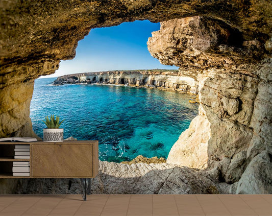 Living Room - Blue Ocean With Rock 3D Wallpaper