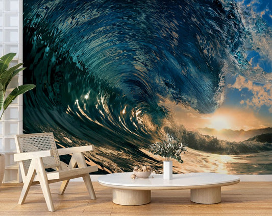 Living Room - The Perfect Wave Mural Ocean 3D Wallpaper