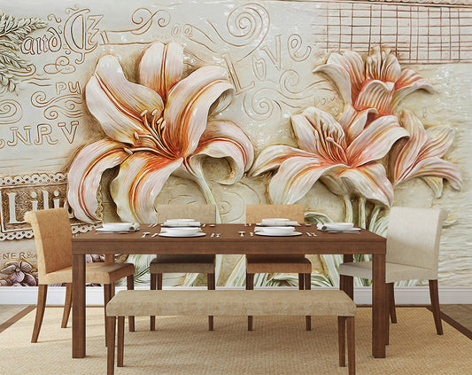 Dining Room - 3D Murals Orchids Lily Flowers Wallpaper