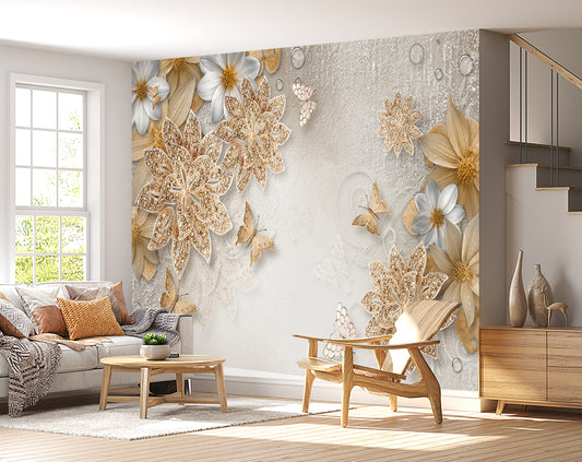 Living Room - Diamond Jewelry Style Floral Wallpaper
