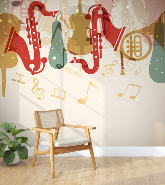 Hallway - Colorful Jazz Instruments Musical With Notes Wallpaper