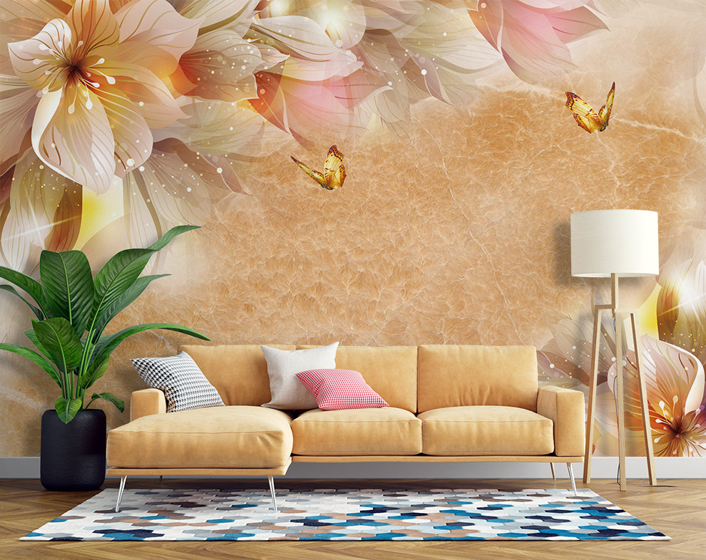 Beige Love Fantasy Floral Wallpaper