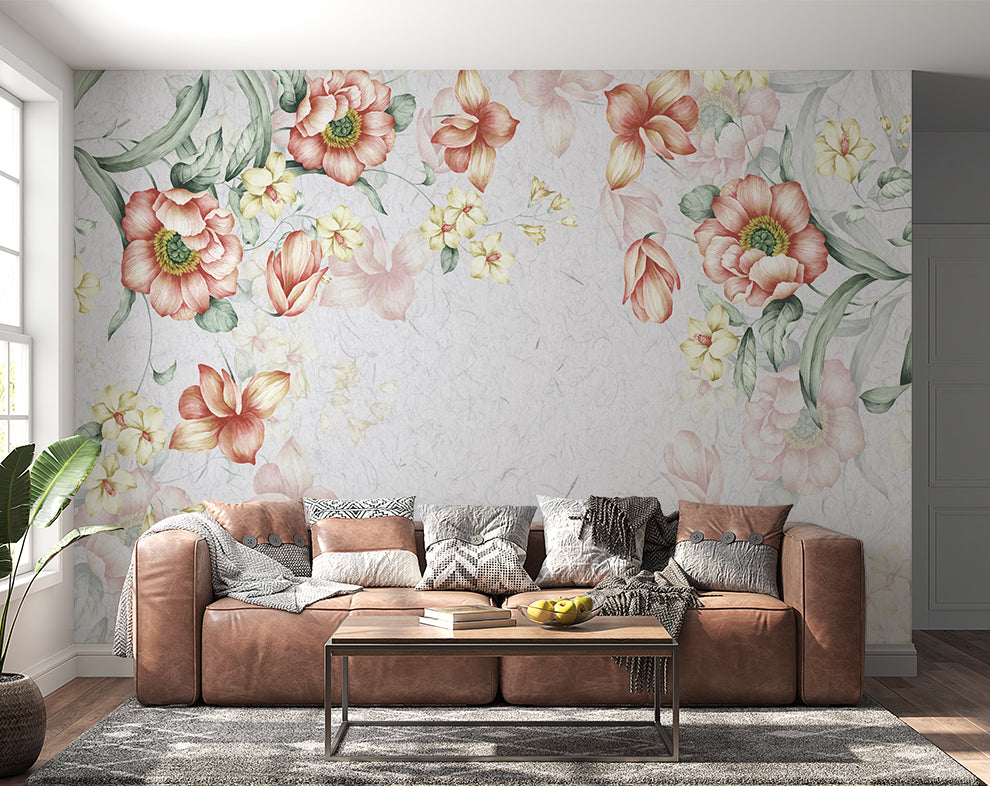 Peach Flowers Custom Retro Wallpaper