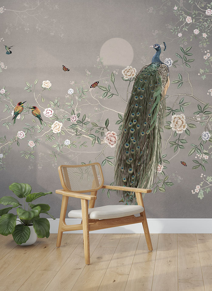 Beautiful peacock chinoiserie wallpaper