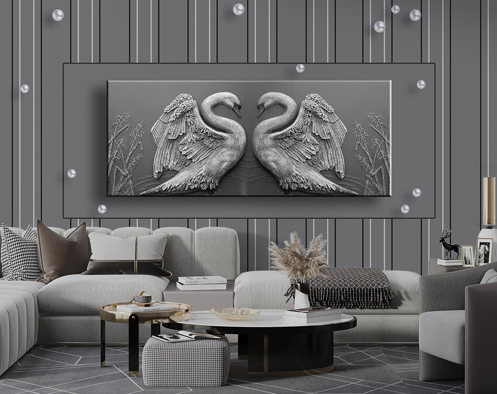 Modern Grey Background And White Swans Love Wallpaper