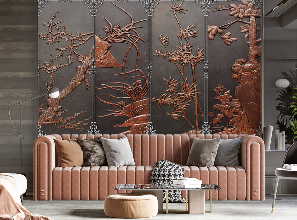 Chinese stylish embossed flowers wallpaper