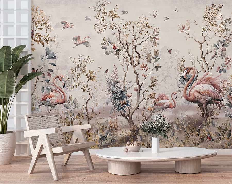 Leaves Tropical Forest And Flamingo Wallpaper