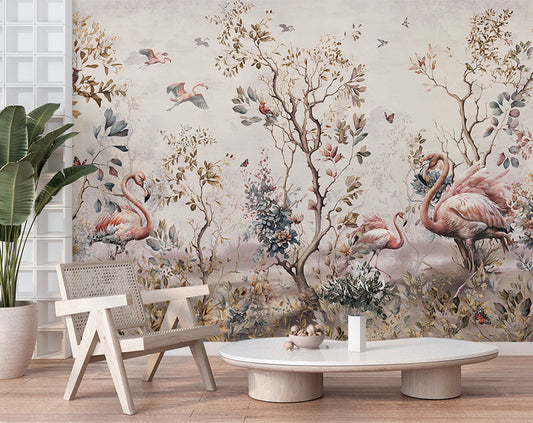 Leaves Tropical Forest And Flamingo Wallpaper
