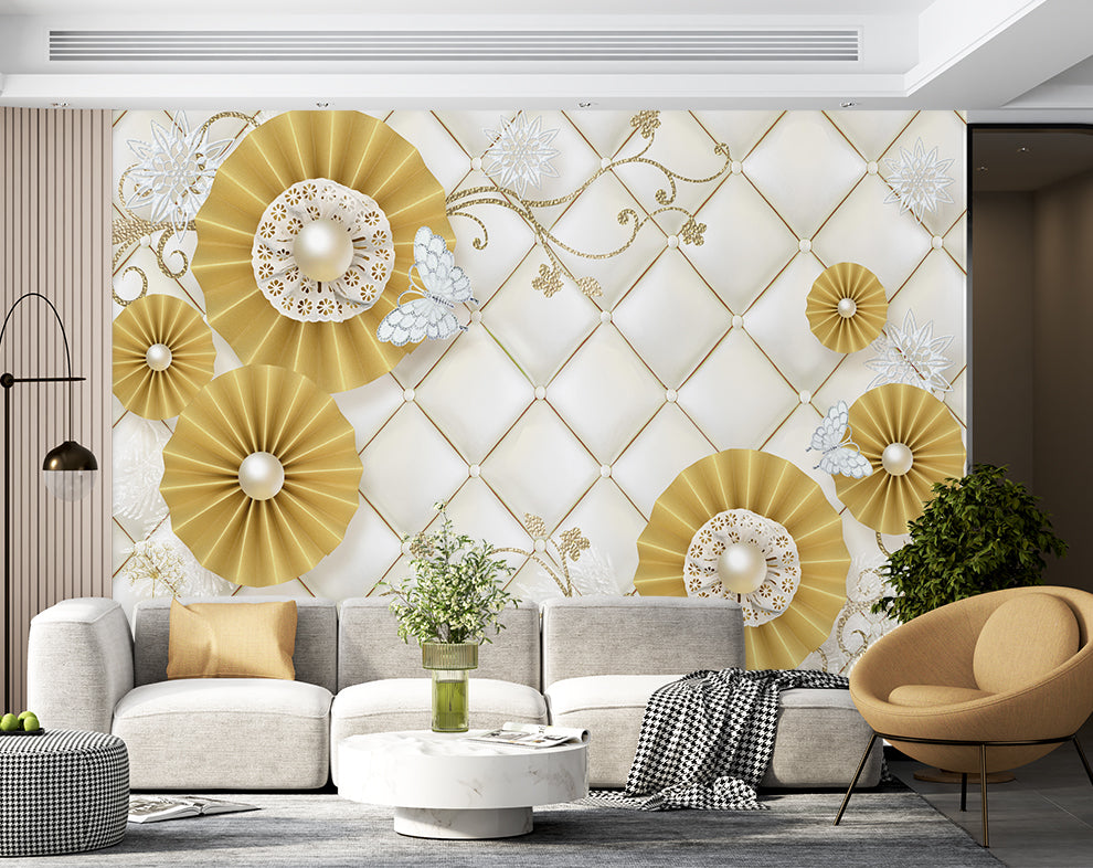 Golden Pearl Flowers Wallpaper