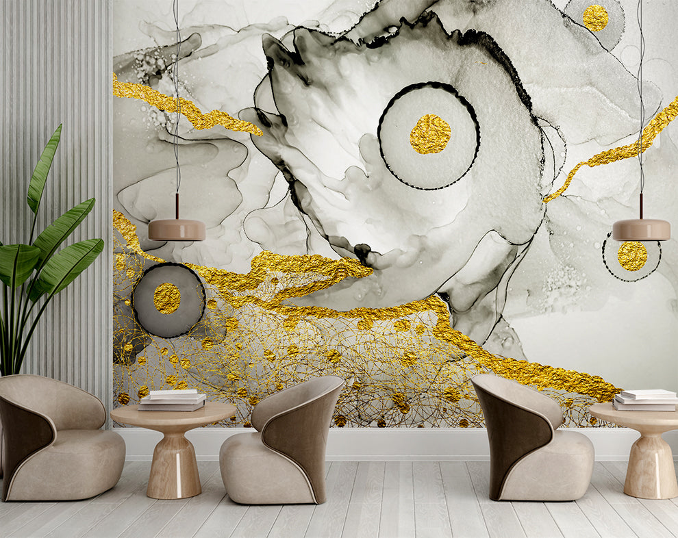 White, Black And Golden Marble Design Wallpaper