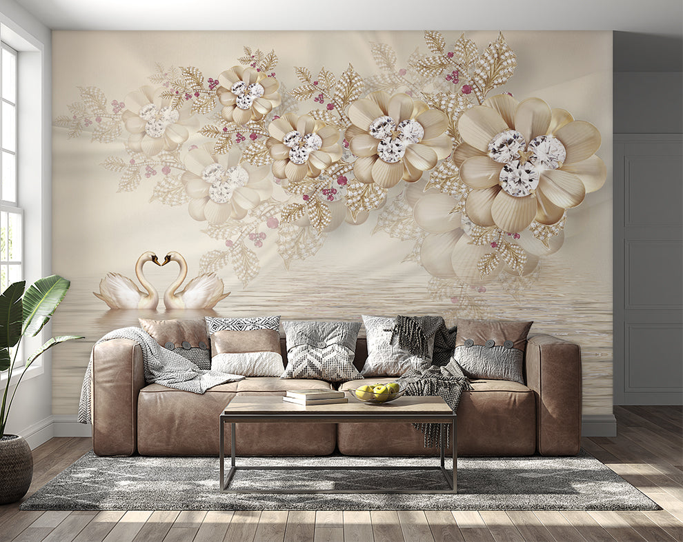 Diamond Flowers And Swan Jewelry Wallpaper