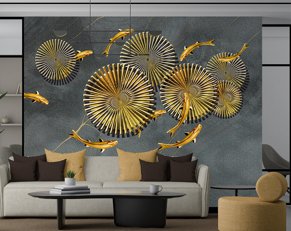 Creative golden chakra and fish wallpaper