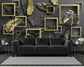 3D black leaf and golden square wallpaper - view 3
