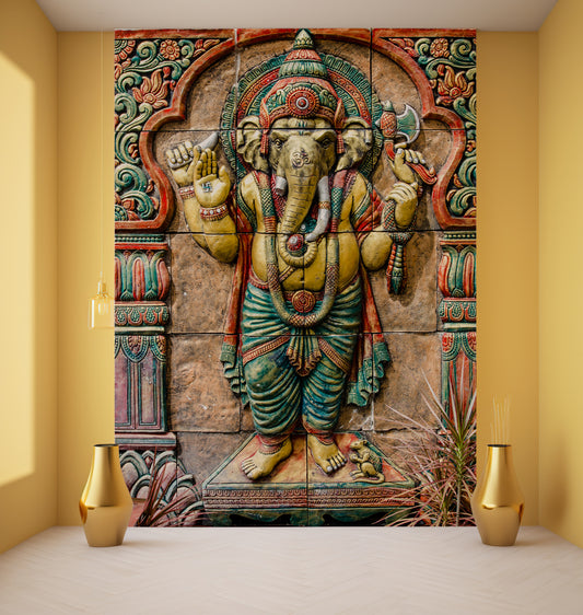 Pooja Room - 3D Colourful Lord Ganesh Wallpaper