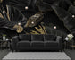 3D black and gold leaf pearl wallpaper